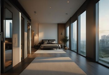 Wall Mural - new modern carpet windows apartment large bright luxury bedroom light entrance many Empty home