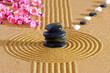  Japanese zen garden with stone in textured sand