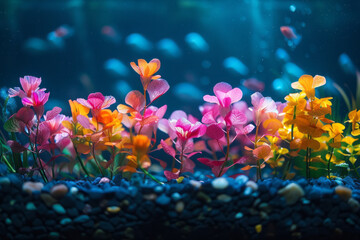 Poster - A photograph of a bromothymol blue solution in a fish tank, which changes color based on the carbon