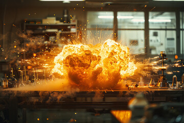 Leinwandbilder - An image of a controlled explosion in a lab setting, where rapid oxidation results in a bright flash