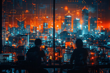 Poster - An image of a tech startup pitching a new blockchain-based application designed to revolutionize tra