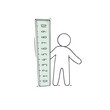 Cartoon icon - man standing with ruler. Doodle cute pupil with school supply. Hand drawn cartoon vector illustration.