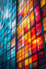 Poster - A scene illustrating an architectural facade that uses colored glass panels arranged in a geometric