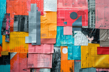 Poster - An image depicting an art installation where different fabrics with bold geometric prints are layere