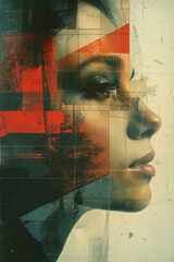 Poster - A scene illustrating a digital collage that combines geometrically altered photos with abstract pain