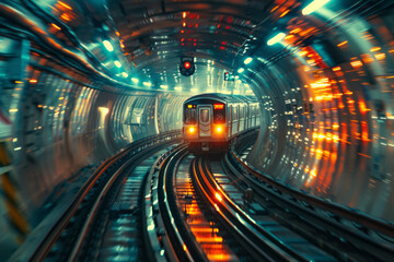 Poster - A train that travels on a circular track, looping over itself in a continuous, hypnotic spiral.