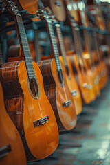 Poster - A scene showing a music teacher tuning guitars before a class, preparing to pass on the joy of music