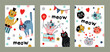 Interior poster with сute cats. Funny doodle animals. Vector illustration. Greeting card. Poster.