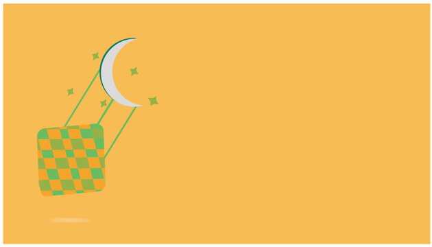 copy space layout, ketupat and crescent moon vector design, ied adha and id fitri theme, background color