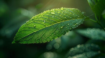 Poster - An expressive structure of fresh, green leaves highlighted by the sun.