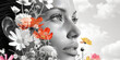 © Alexey - Black and white portrait of a woman with vibrant flowers. High-contrast digital artwork for modern design and print. Nature and beauty concept with a focus on flora