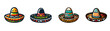 Set of four colorful Mexican sombreros, perfect for cultural celebrations, icons for event flyers, and designs with ample copy space