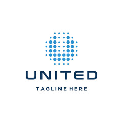 Poster - Modern Initial Letter U with Halftone Digital Dots For Futuristic Link Technology Logo Design