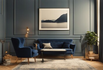 Wall Mural - dark blue poster armchair home office White