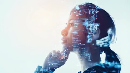 Poster - Tech girl, double exposure with high tech and digital abstract elements
