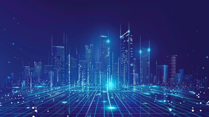 Fototapete - The concept of a technology-based binary city; a modern-style digital building; an abstract representation of technology
