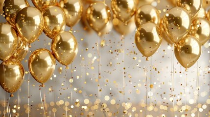 Balloon birthday background confetti anniversary happy gold party balloon white.