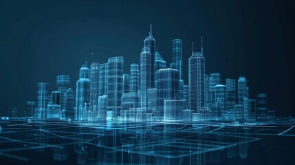 Fototapete - Cityscape wireframe in futuristic style of a smart city or digital city.