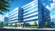 modern government office building in landscape anime cartoon illustration from Generative AI