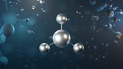 Poster - ammonia molecular structure, 3d model molecule, binary hydride, structural chemical formula view from a microscope