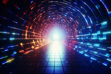 Wall Mural - neon high-speed optical fiber extended space-time tunnel space futuristic background
