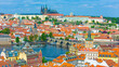 Prague, capital city of the Czech Republic, is bisected by the Vltava River. Charles Bridge is a medieval stone arch bridge that crosses the Vltava river in Prague, Czech Republic.