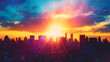 Vibrant sunset over a metropolis the sky ablaze with colors above sleek urban architecture