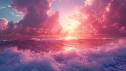 Wall Mural - Marine Mirage: Azure Sea Meets the Blush of Evening Sky