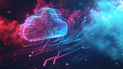 Leinwandbilder - A cloud computing concept with dotted lines combined with a cloud shape and futuristic elements