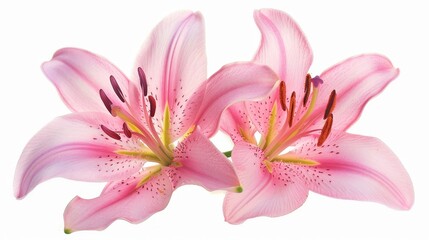 Sticker - An isolated white background shows two pink lily flowers