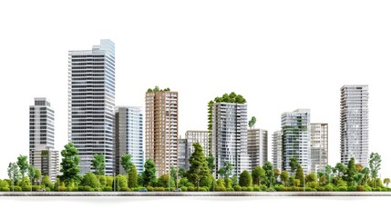 Fototapete - On a white background, a cityscape with a modern building.