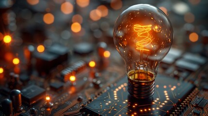 Poster - An electronic board combined with a futuristic lightbulb, representing the advancement of technology