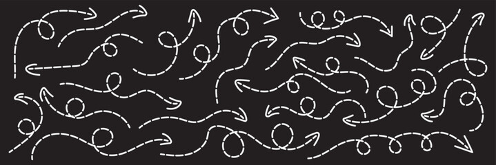 Poster - Clean dot style hand drawn doodle arrows set. Curve Dotted line arrow set. Set of dotted hand drawn doddle arrows isolated. 11:11