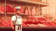 Craftsman at Work: Artisan Butcher in Modern Meat Store