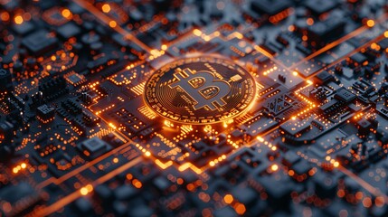 Poster - Cryptocurrency online trading concept using bitcoin symbol and electronic board pattern
