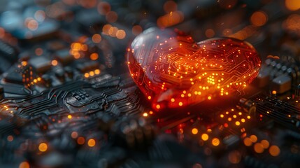 Sticker - Graph of a heart combined with circuit board and futuristic background based on AI technology