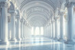 A large white marble corridor with arched columns. Created with Ai