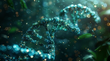 Poster - Biotechnology concept, DNA structure on dark green background