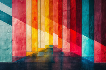 Poster - An image depicting a modern art canvas where thick, colorful stripes intersect at various angles, cr