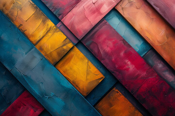 Poster - An image depicting a modern art canvas where thick, colorful stripes intersect at various angles, cr