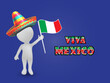 3D man in Mexican fiesta cinco de mayo. Fancy text , flag, hat symbols. Mexican party invitation card Text of Viva Mexico banner image illustration template