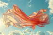 A scene showing a large, flat banner with a geometric pattern that appears to wave in the wind, desp