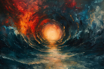 Poster - An image showing a flat painting of a vortex that appears to pull the viewer into the depths of the