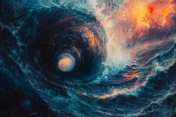Poster - An image showing a flat painting of a vortex that appears to pull the viewer into the depths of the