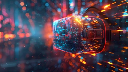 Poster - Point of view from a virtual reality headset with a digital hologram interface, concept of VR technology