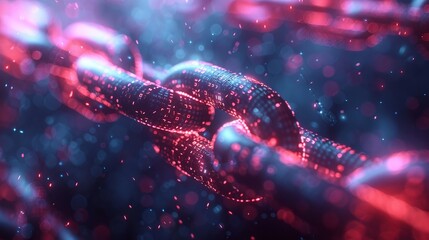 Fototapete - The concept of a block chain or cyberspace technology, a low poly wireframe chain with binary code