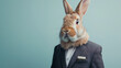 Animal rabbit concept Anthromophic friendly rabbit wearing suite formal business