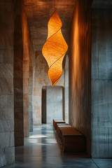 Poster - A scene showing a simplistic geometric light fixture, casting a soft, angular shadow on a smooth cei