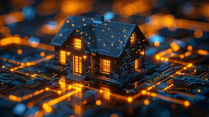 Aufkleber - Isometric view of mobile and house with smart home technology.