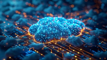 Leinwandbilder - An isometric illustration of the cloud computing technology with digital devices
